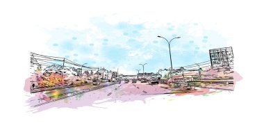 Kenya 'nın başkenti Nairobi' nin simgesi olan Print Building View 'dir. Vektörde elle çizilmiş resim ile suluboya sıçraması.