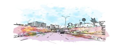 Kenya 'nın başkenti Nairobi' nin simgesi olan Print Building View 'dir. Vektörde elle çizilmiş resim ile suluboya sıçraması.