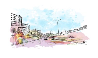 Kenya 'nın başkenti Nairobi' nin simgesi olan Print Building View 'dir. Vektörde elle çizilmiş resim ile suluboya sıçraması.