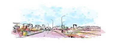 Kenya 'nın başkenti Nairobi' nin simgesi olan Print Building View 'dir. Vektörde elle çizilmiş resim ile suluboya sıçraması.