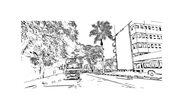 Imprimir Vista Del Edificio Con Hito Nairobi Capital Kenia Dibujo — Vector de stock