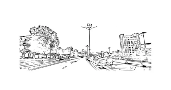 Print Building View Landmark Nairobi Capital Kenya Hand Drawn Sketch — Stock Vector
