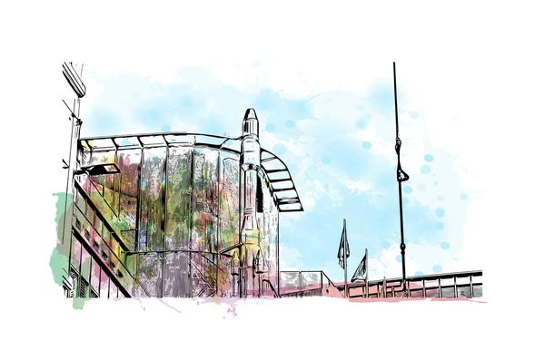 Print Gebouw Met Bezienswaardigheid Van Namen Stad België Aquarel Plons — Stockvector