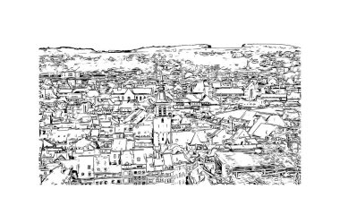 Namur 'un simgesi olan Print Building View Belçika' da yer almaktadır. Vektörde elle çizilmiş çizim çizimi.