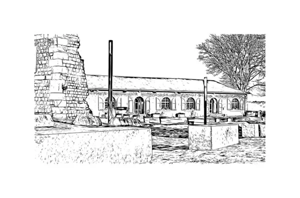 Namur 'un simgesi olan Print Building View Belçika' da yer almaktadır. Vektörde elle çizilmiş çizim çizimi.