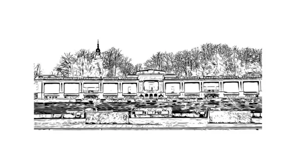 Print Building Vista Com Marco Namur Cidade Bélgica Desenho Desenhado — Vetor de Stock