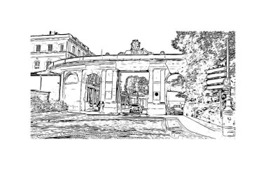 Matbaa manzarası Nancy 'nin simgesi olan Fransa' da bir şehirdir. Vektörde elle çizilmiş çizim çizimi.