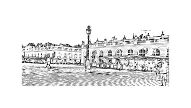 Matbaa manzarası Nancy 'nin simgesi olan Fransa' da bir şehirdir. Vektörde elle çizilmiş çizim çizimi.