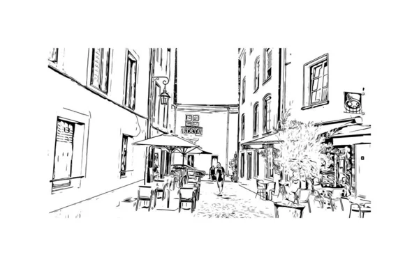 낭시의 랜드마크가 프랑스의 도시이다 벡터로 손으로 스케치 — 스톡 벡터