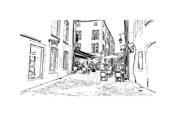 Imprimir Vista Del Edificio Con Hito Nancy Ciudad Francia Dibujo — Archivo Imágenes Vectoriales