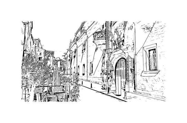 낭시의 랜드마크가 프랑스의 도시이다 벡터로 손으로 스케치 — 스톡 벡터
