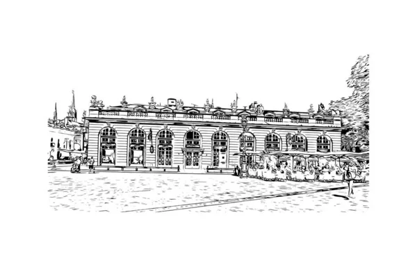 Imprimer Vue Imprenable Sur Nancy Est Ville France Illustration Dessinée — Image vectorielle