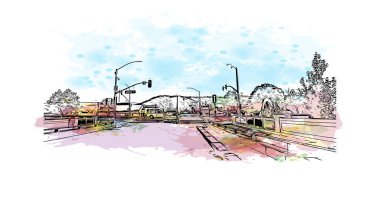 Napa 'nın simgesi olan Print Building View Kaliforniya' da bulunmaktadır. Vektörde elle çizilmiş çizim çizimi.