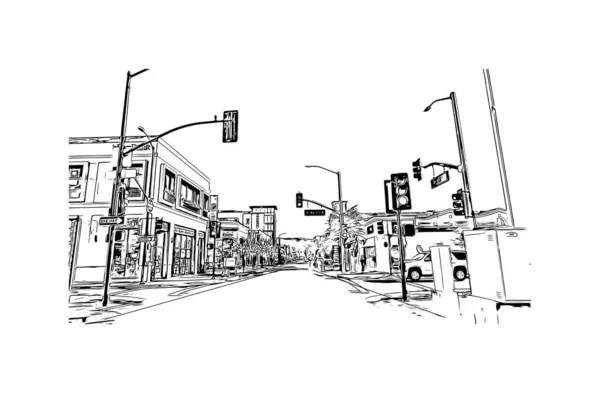 Print Building View Landmark Napa City California Hand Drawn Sketch — Stock vektor