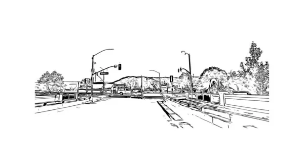 Print Building View Landmark Napa City California Hand Drawn Sketch — Image vectorielle