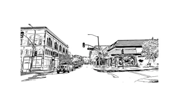 Print Building View Landmark Napa City California Hand Drawn Sketch — Stock vektor