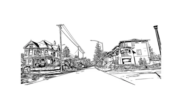 Print Building View Landmark Napa City California Hand Drawn Sketch — Image vectorielle