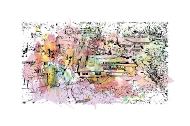 Napoli 'nin simgesi olan Print Building View Florida' da bulunmaktadır. Vektörde elle çizilmiş resim ile suluboya sıçraması.