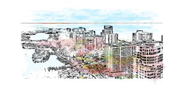 Napoli 'nin simgesi olan Print Building View Florida' da bulunmaktadır. Vektörde elle çizilmiş resim ile suluboya sıçraması.