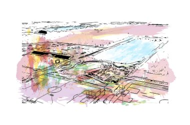 Napoli 'nin simgesi olan Print Building View Florida' da bulunmaktadır. Vektörde elle çizilmiş resim ile suluboya sıçraması.