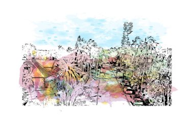 Napoli 'nin simgesi olan Print Building View Florida' da bulunmaktadır. Vektörde elle çizilmiş resim ile suluboya sıçraması.