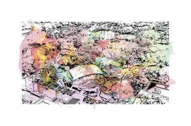 Napoli 'nin simgesi olan Print Building View Florida' da bulunmaktadır. Vektörde elle çizilmiş resim ile suluboya sıçraması.