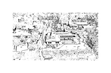 Napoli 'nin simgesi olan Print Building View Florida' da bulunmaktadır. Vektörde elle çizilmiş çizim çizimi.