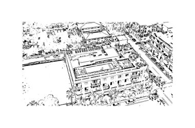 Napoli 'nin simgesi olan Print Building View Florida' da bulunmaktadır. Vektörde elle çizilmiş çizim çizimi.