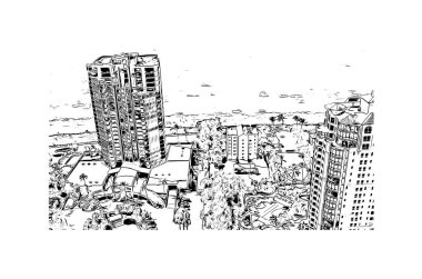 Napoli 'nin simgesi olan Print Building View Florida' da bulunmaktadır. Vektörde elle çizilmiş çizim çizimi.