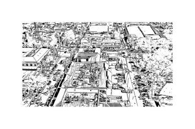 Napoli 'nin simgesi olan Print Building View Florida' da bulunmaktadır. Vektörde elle çizilmiş çizim çizimi.