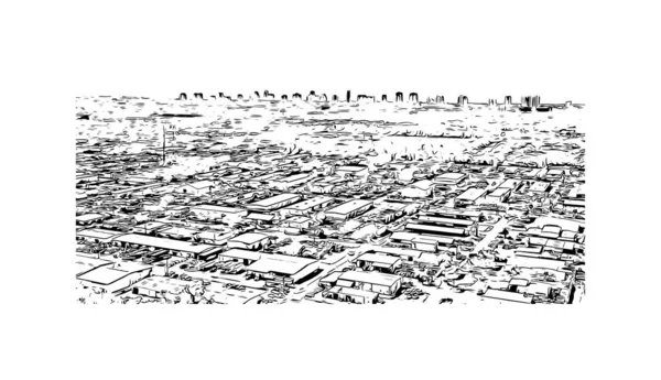 Print Building View Landmark Naples City Florida Hand Drawn Sketch — Stock vektor