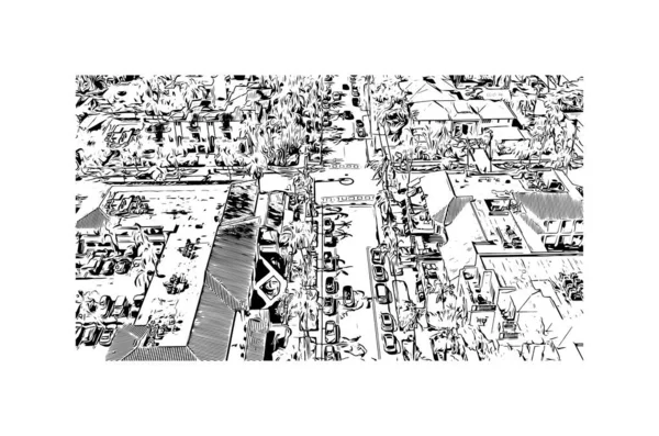 Print Building View Landmark Neapel Staden Florida Handritad Skiss Illustration — Stock vektor