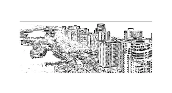 Print Building Vista Com Marco Nápoles Cidade Flórida Desenho Desenhado — Vetor de Stock