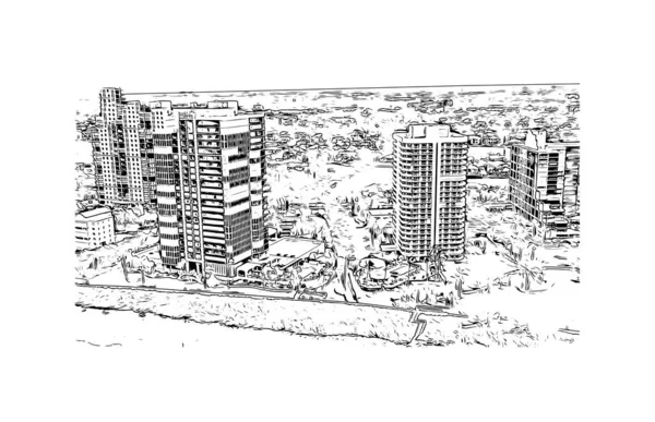 Print Building View Landmark Naples City Florida Hand Drawn Sketch — Vettoriale Stock