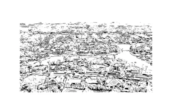 Vytisknout Pohled Budovu Orientačním Bodem Neapole Město Floridě Ručně Kreslená — Stockový vektor