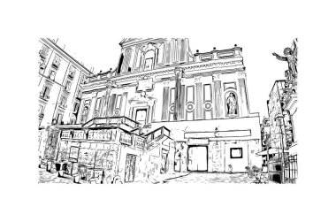 Print Building view with landmark of Naples is the city in Italy. Hand drawn sketch illustration in vector.