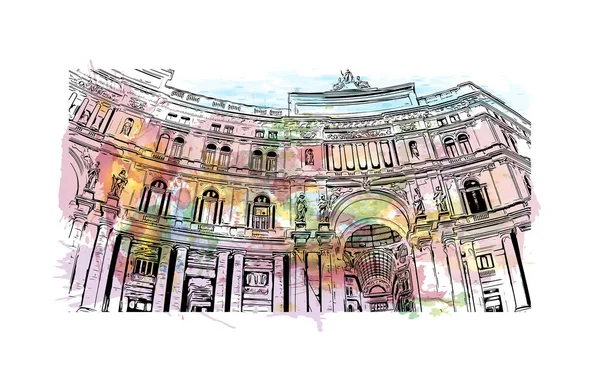 Imprimer Vue Sur Bâtiment Avec Monument Naples Est Ville Italie — Image vectorielle