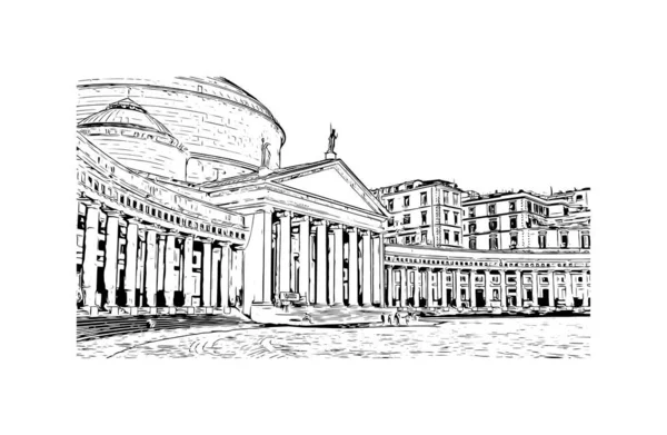 Print Building View Landmark Naples City Italy Hand Drawn Sketch — 스톡 벡터