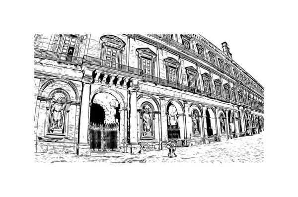 Print Building View Landmark Naples City Italy Hand Drawn Sketch — Image vectorielle