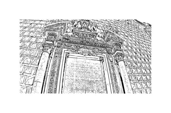 Print Building View Landmark Naples City Italy Hand Drawn Sketch — Stok Vektör