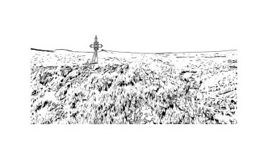 Print Building view with landmark of Narbonne is the Communes in France. Vektörde elle çizilmiş çizim çizimi.