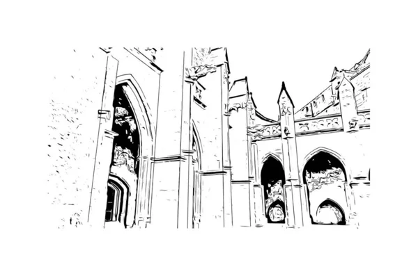 Print Building View Landmark Narbonne Commune France Hand Drawn Sketch — 스톡 벡터