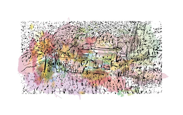 Print Building View Landmark Narbonne Commune France Watercolor Splash Hand — Stockvektor