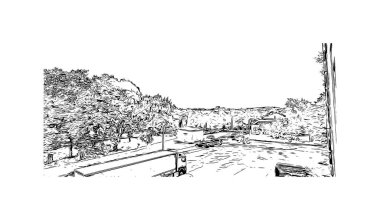 Print Building view of Narva, Estonya 'da bir şehirdir. Vektörde elle çizilmiş çizim çizimi.