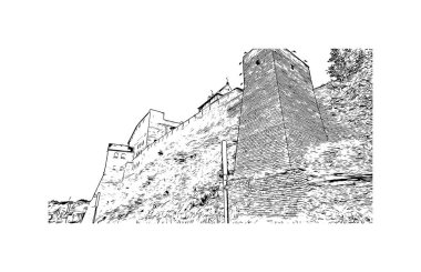 Print Building view with landmark of Narva is a municipality and city in Estonia. Hand drawn sketch illustration in vector.