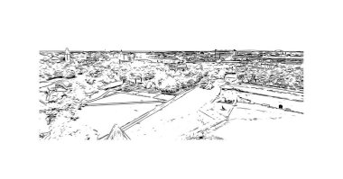 Print Building view of Narva, Estonya 'da bir şehirdir. Vektörde elle çizilmiş çizim çizimi.