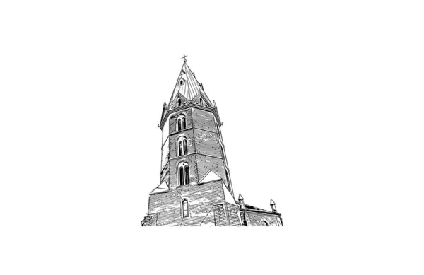 Print Building View Landmark Narva Municipality City Estonia Hand Drawn — Wektor stockowy