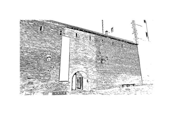 Print Building View Landmark Narva Municipality City Estonia Hand Drawn —  Vetores de Stock