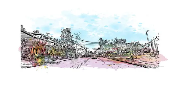 Print Building View Landmark Nashua City Southern New Hampshire Watercolor — Stock vektor
