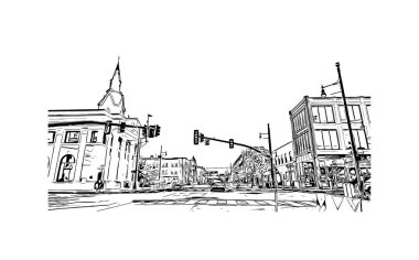 Print Building view with landmark of Nashua Güney New Hampshire 'da bir şehirdir. Vektörde elle çizilmiş çizim çizimi.